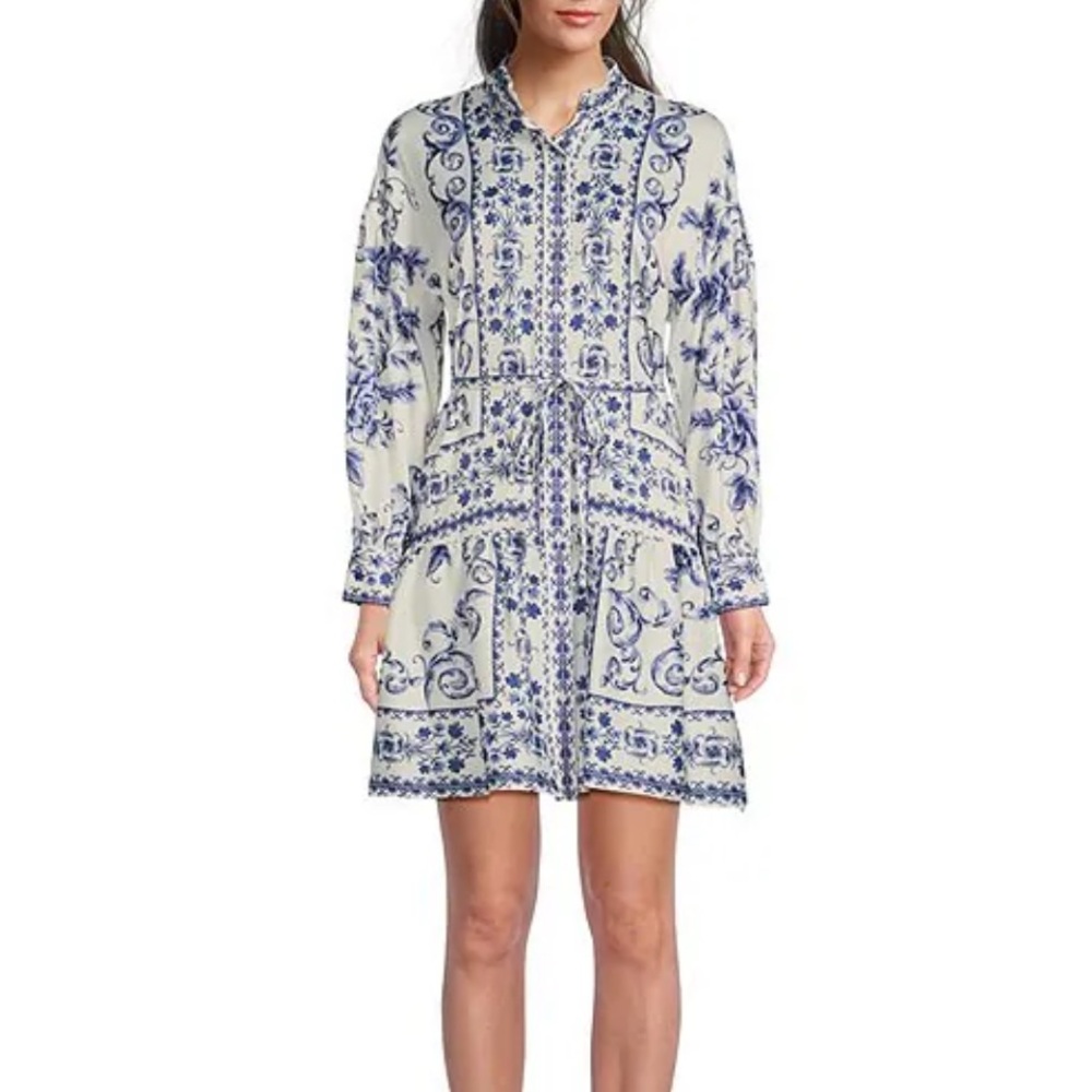 Alex Marie white and blue size 4 wren satin dress NWT
